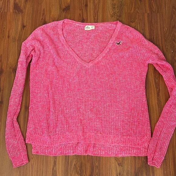 Hollister oversized pink open weave sweater size M/L Lo V-neck - Picture 1 of 4